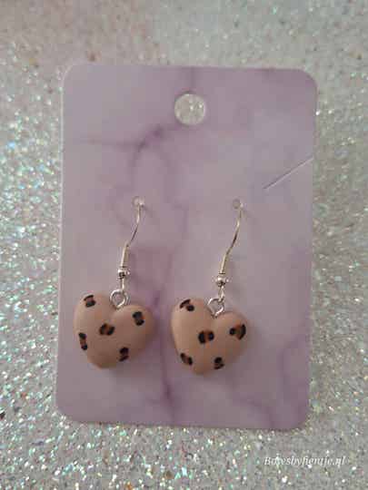 Oorbelletjes panterprint bruine hartjes