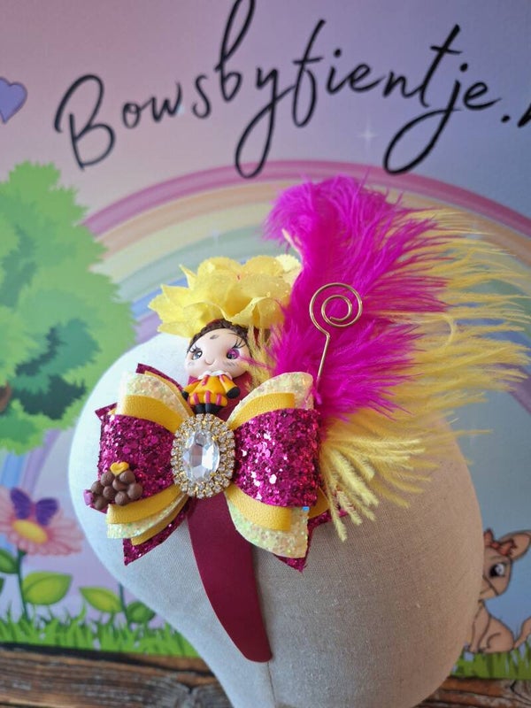 Pieten diadeem geel met roze