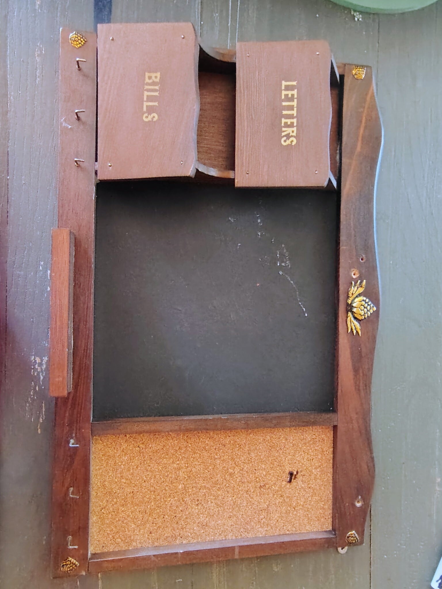 Wooden wall mail organizer and message center