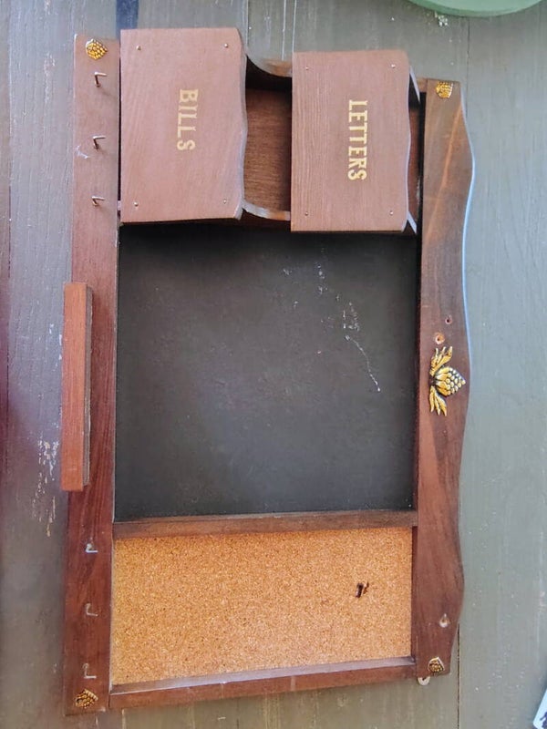 Wooden wall mail organizer and message center