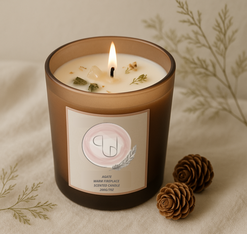 Bougie Agate - Feu de cheminée & chocolat