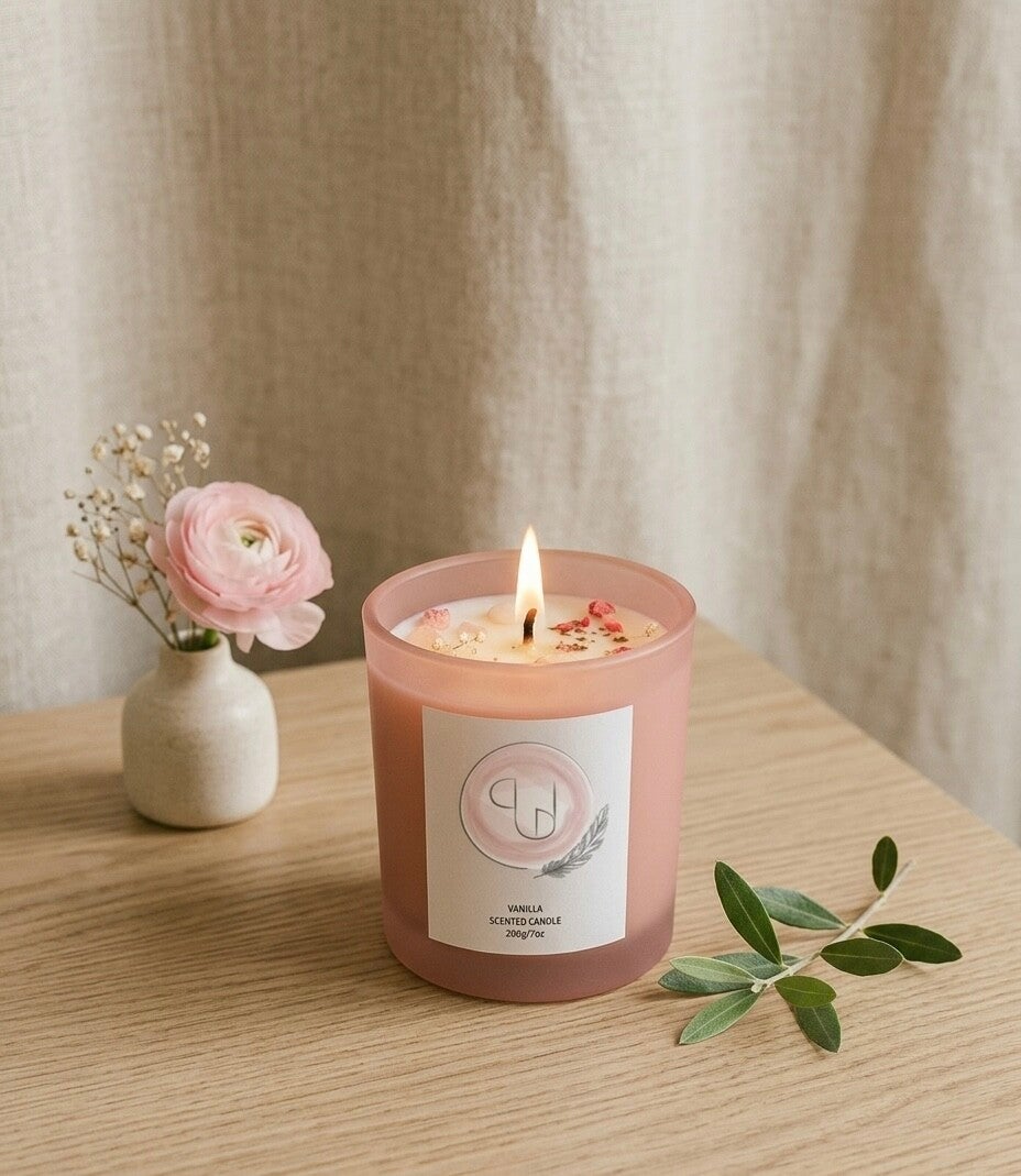 Bougie Rhodonite - Vanille & pétales de roses