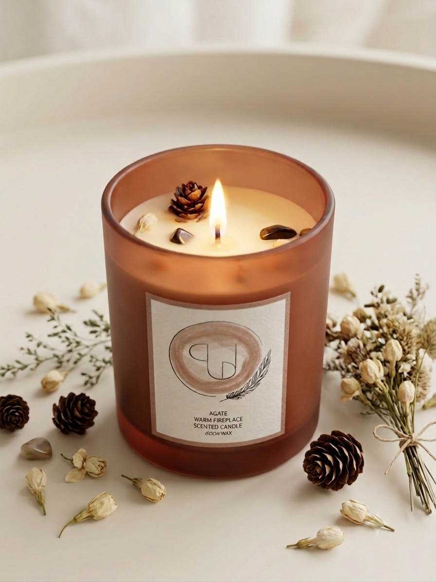 Bougie Agate - Feu de cheminée & chocolat