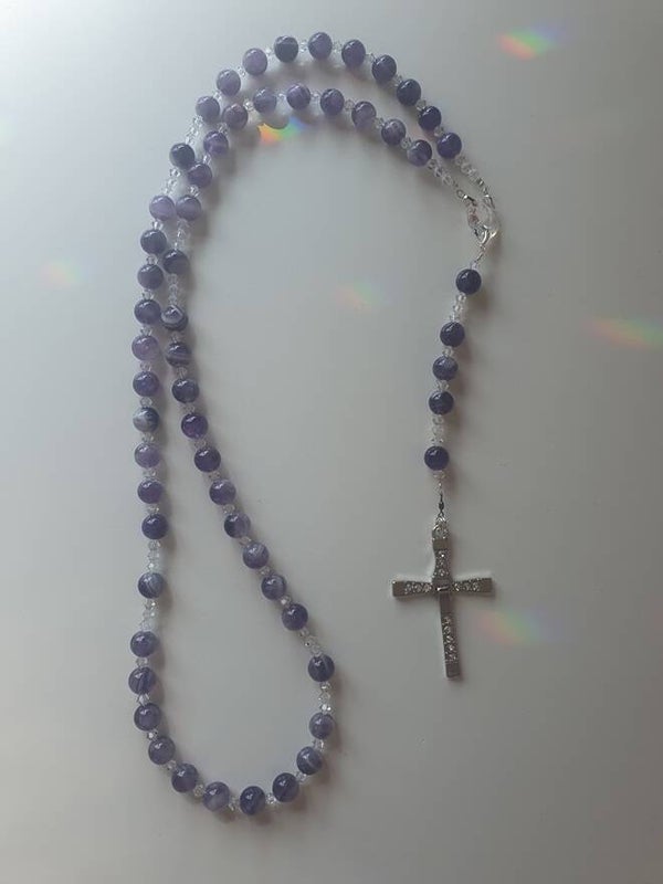 Rozenkrans - Paternoster - Swarovski Amethist zilver kruis