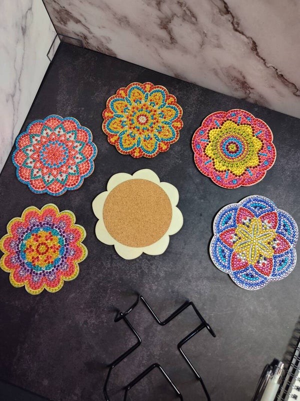 6 Diamond art flower mandala coasters