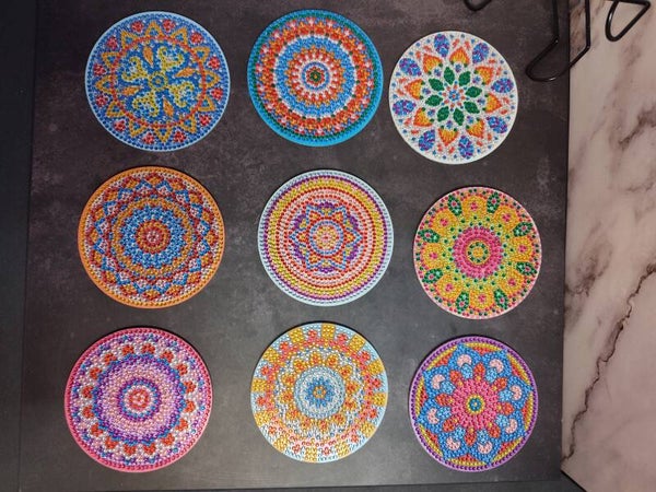 9 Diamond art mandala coaster set