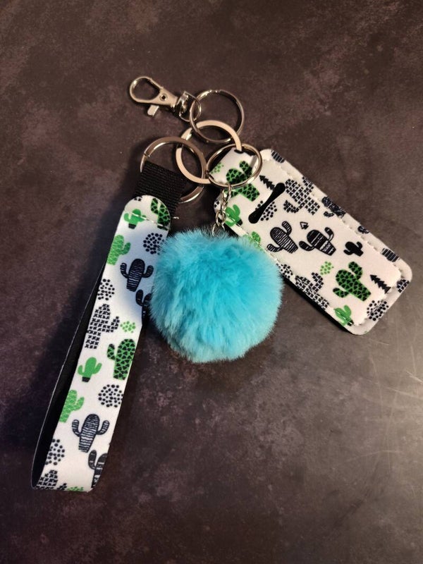 Clutch lanyard, ChapStick holder keychain (cactus)