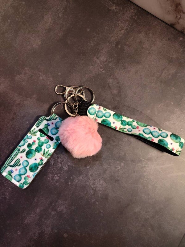 Clutch lanyard, ChapStick keychain (green cactus)