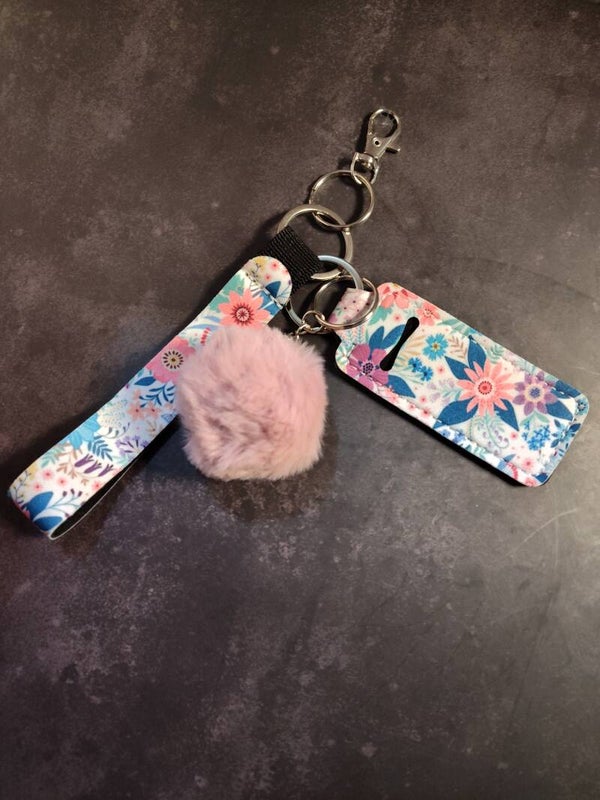 Clutch lanyard, ChapStick holder keychain (flowers1)