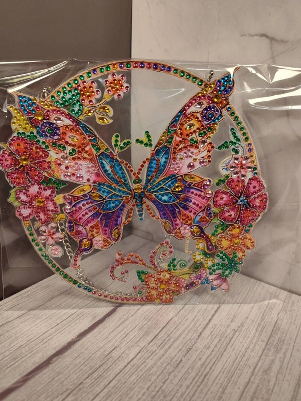 Diamond art butterfly and flower window hanger
