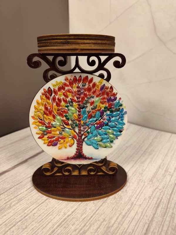 Diamond art tree candle holder