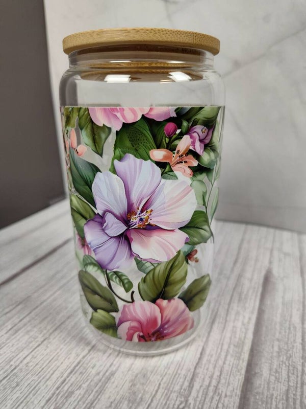 Flower 16oz glass tumbler