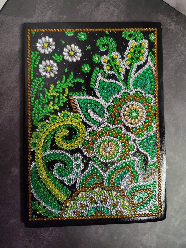 Green, yellow, gold and silver diamond art notebook