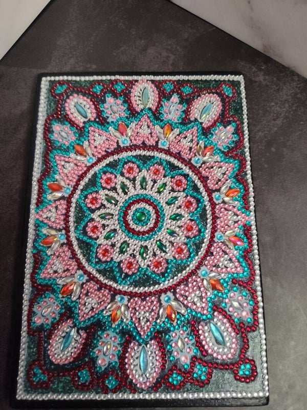 Pink and teal mandala diamond art notebook