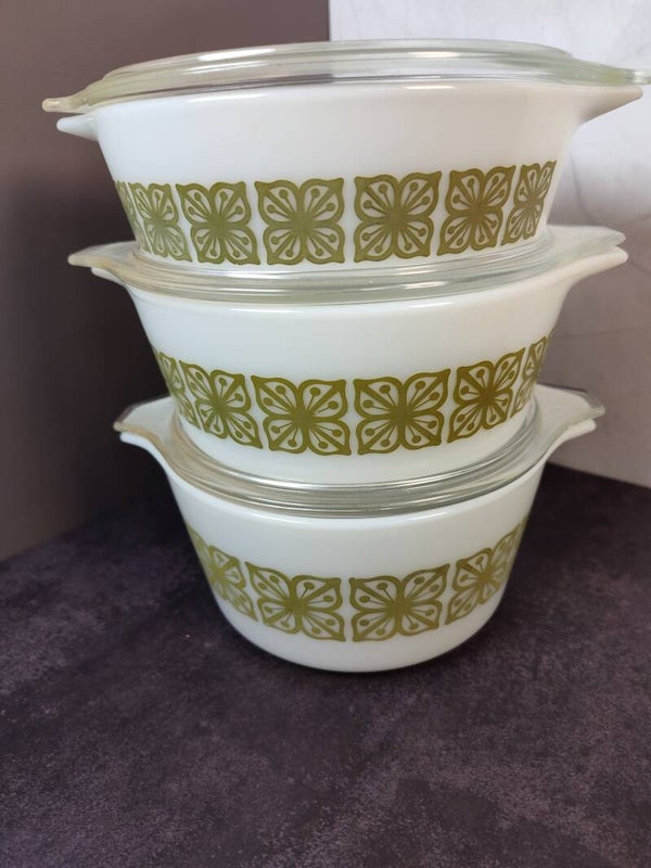 3 Vintage Pyrex Verde Casserole dishes