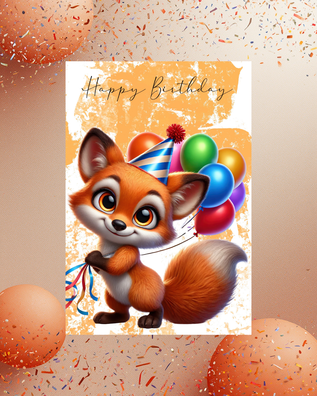 Niedlicher Fuchs mit Luftballons