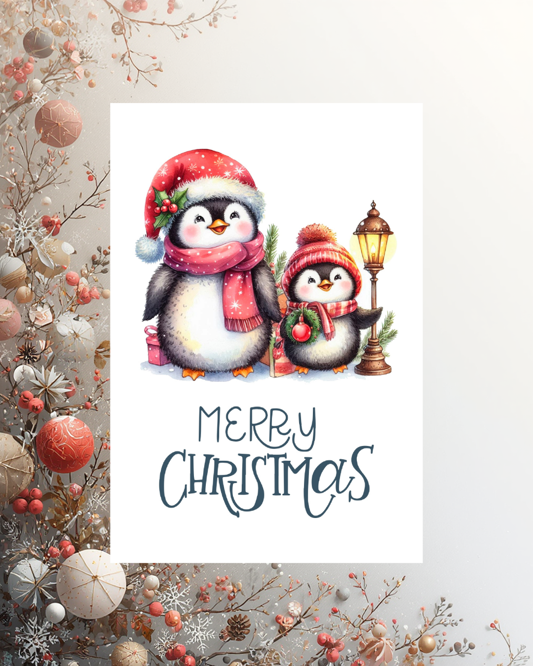 Merry Christmas "Pinguine mit Laterne"