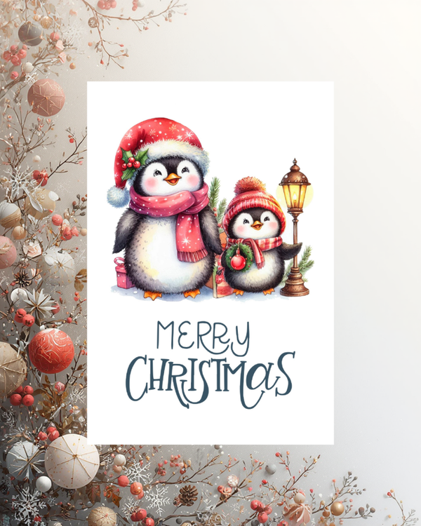 Merry Christmas "Pinguine mit Laterne"