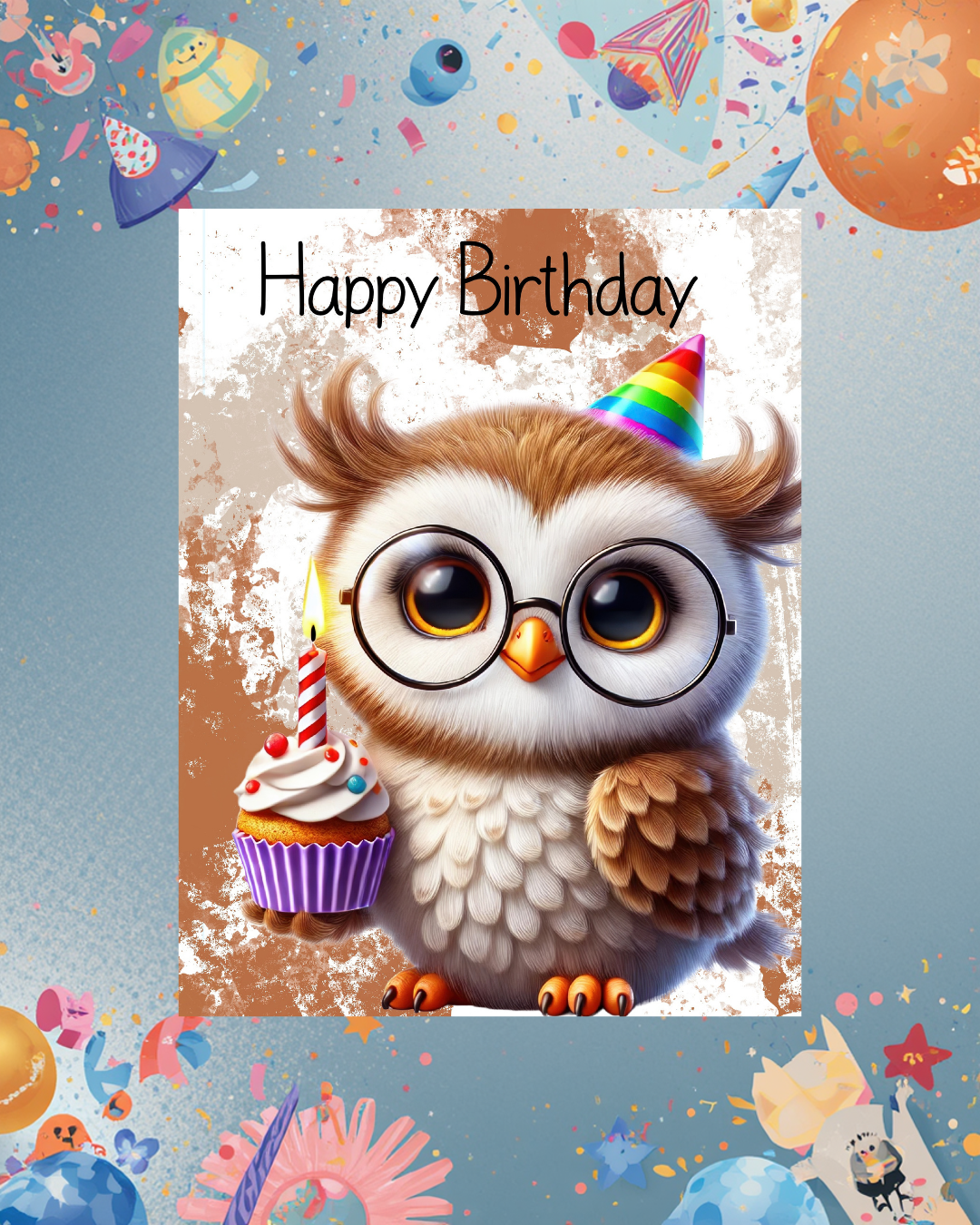 Weise Eule mit Cupcake