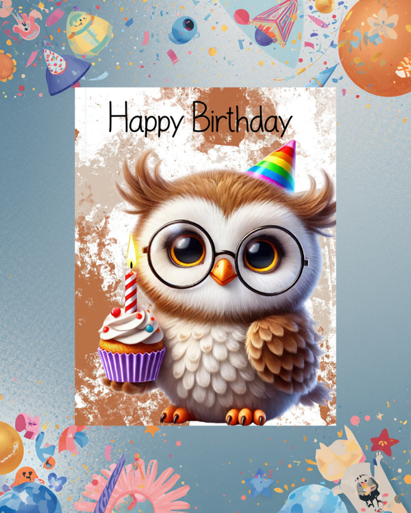 Weise Eule mit Cupcake