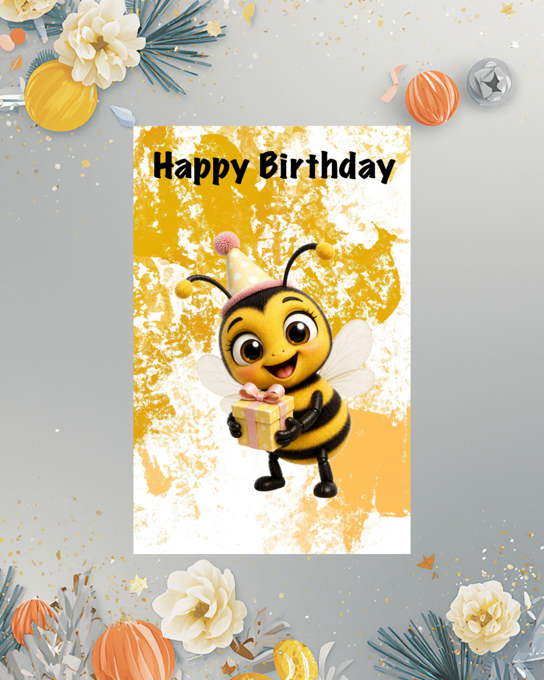 Liebevolle Biene mit Geschenk