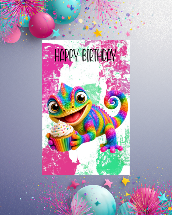 Buntes Chamäleon mit Cupcake