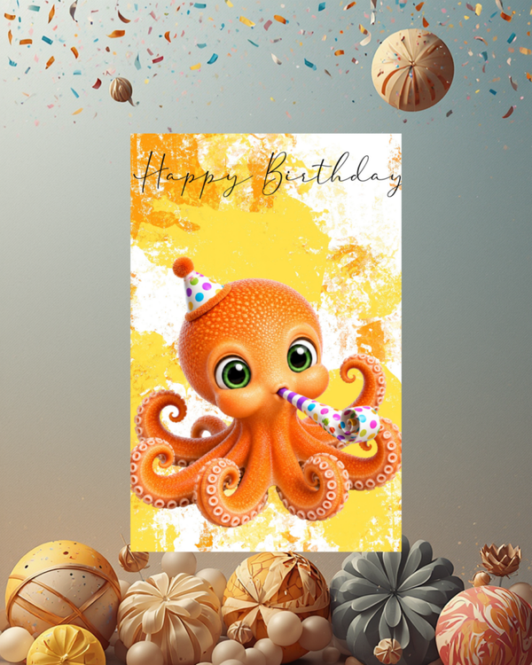 Fröhlicher Oktopus mit Partytröte