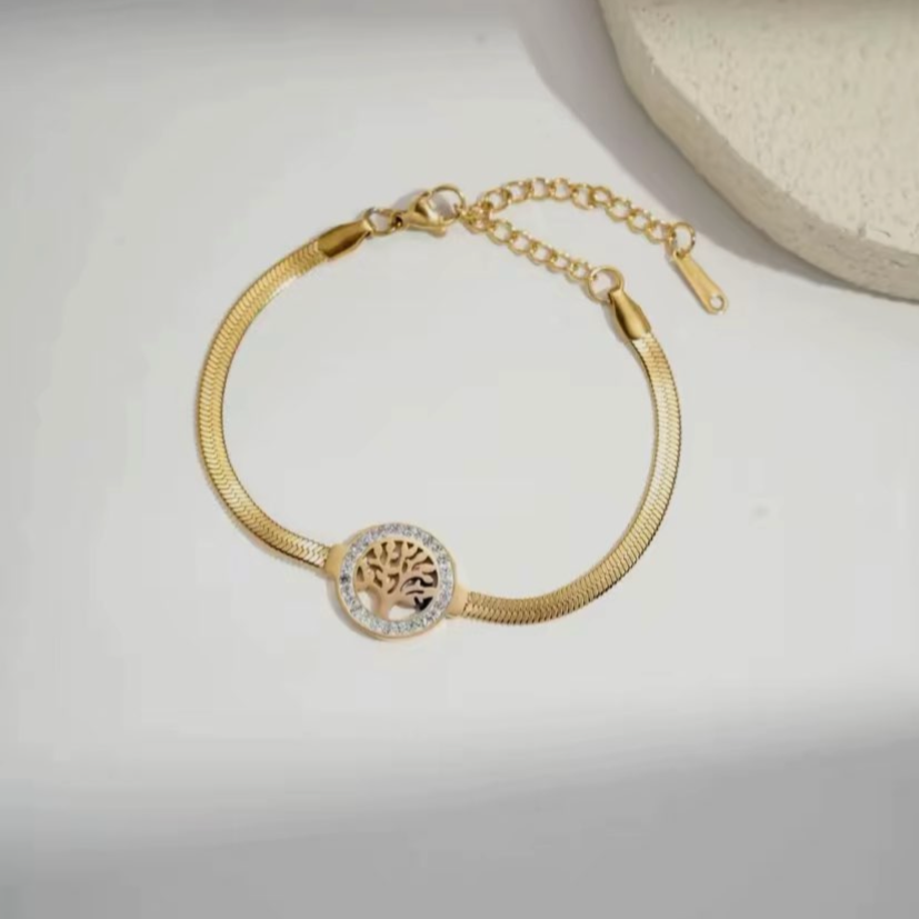 Bracelet en acier inoxydable raffiné motif arbre de vie