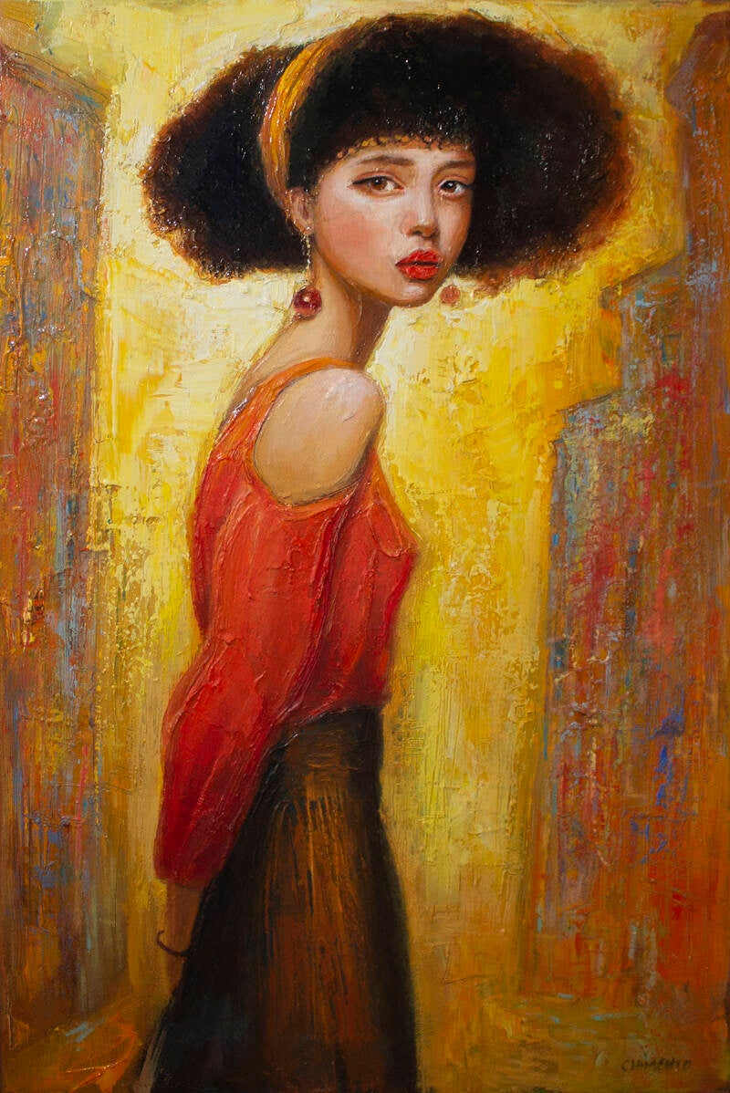 Almah dans la cité d'or/huile sur toile enchâssée/ 40 x 60cm