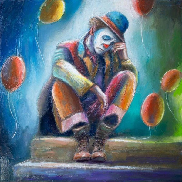 Clown triste aux ballons