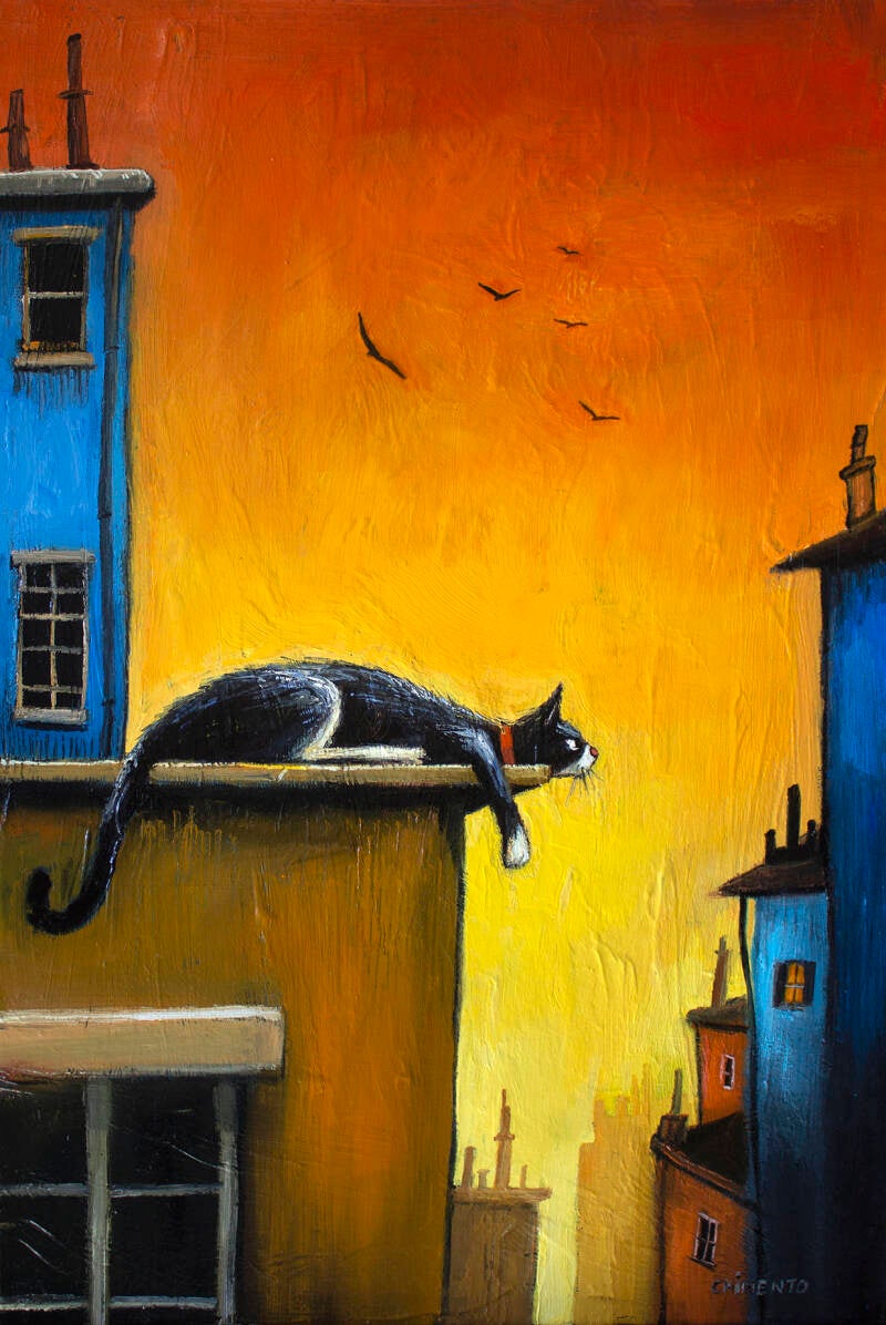 quand le repas a des ailes/ Huile sur toile enchâssée  / 40x60cm