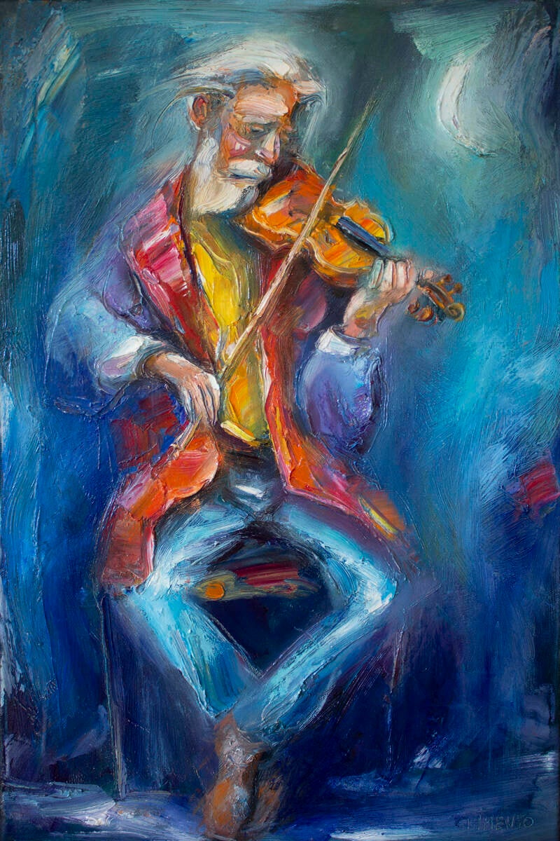 Le poète violoniste /Huile sur toile enchâssée  / 40x60cm
