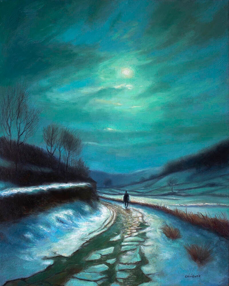 Lune d'hiver/Huile sur toile enchâssée  / 40x50cm