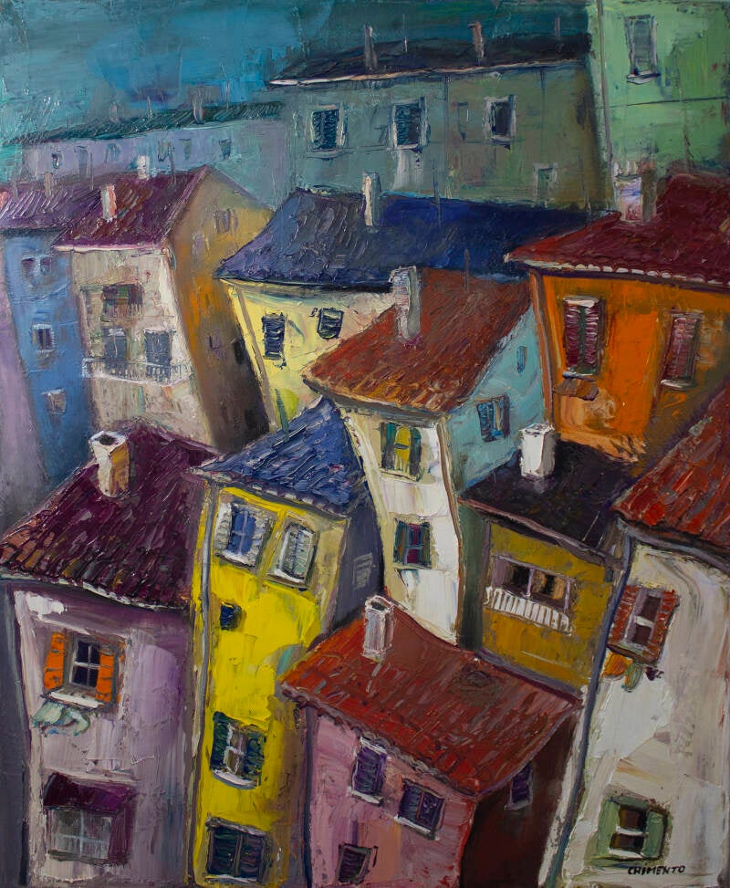Ville³/Huile sur toile enchâssée  / 73x60cm