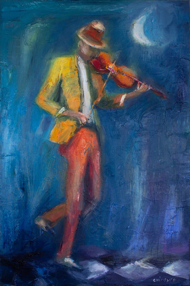Le violoniste /Huile sur toile enchâssée/40 x 60cm/ Collection privée