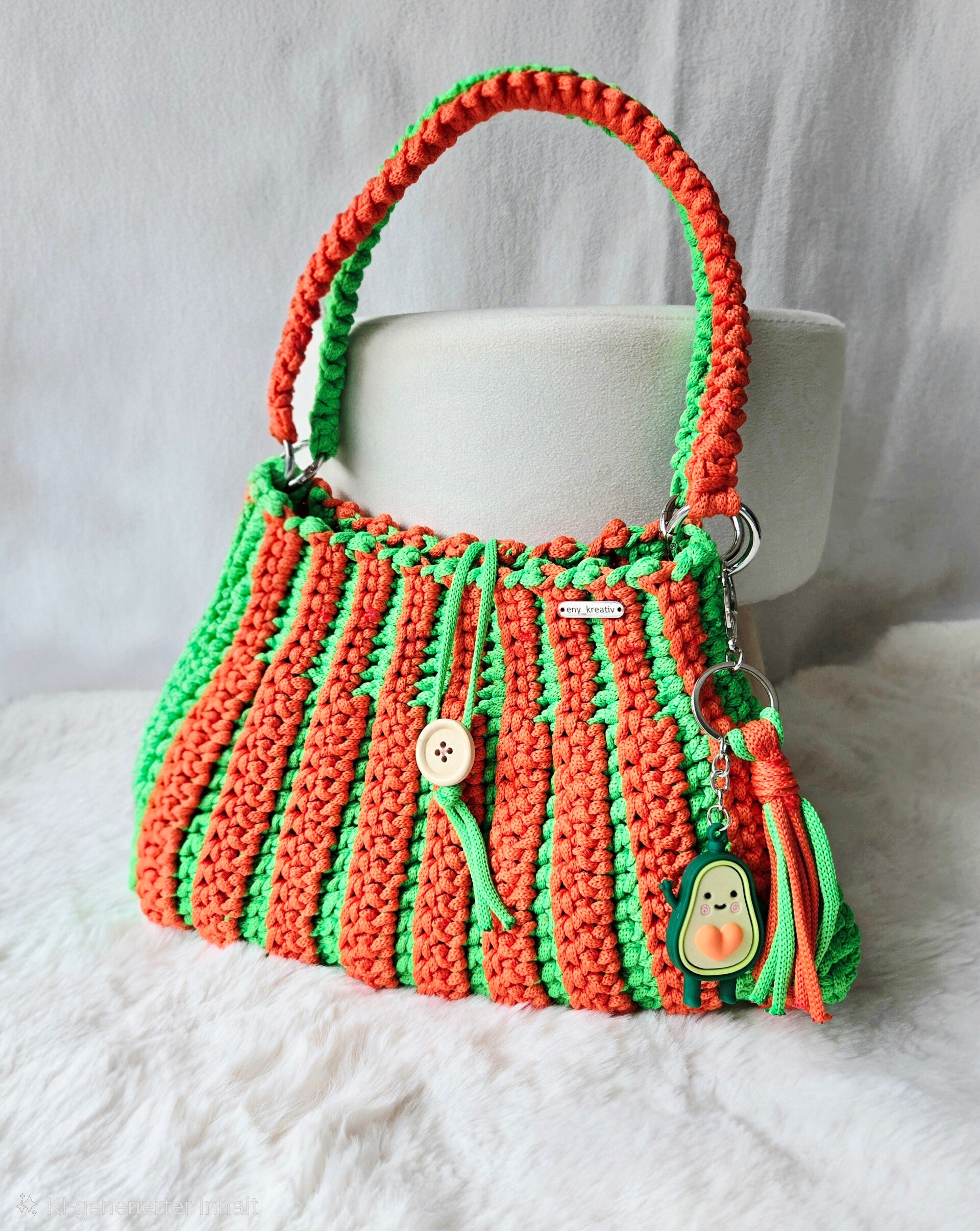FRÄULEIN FLIP – Neon Wendehandtasche Orange & Hellgrün mit Holzknöpfen