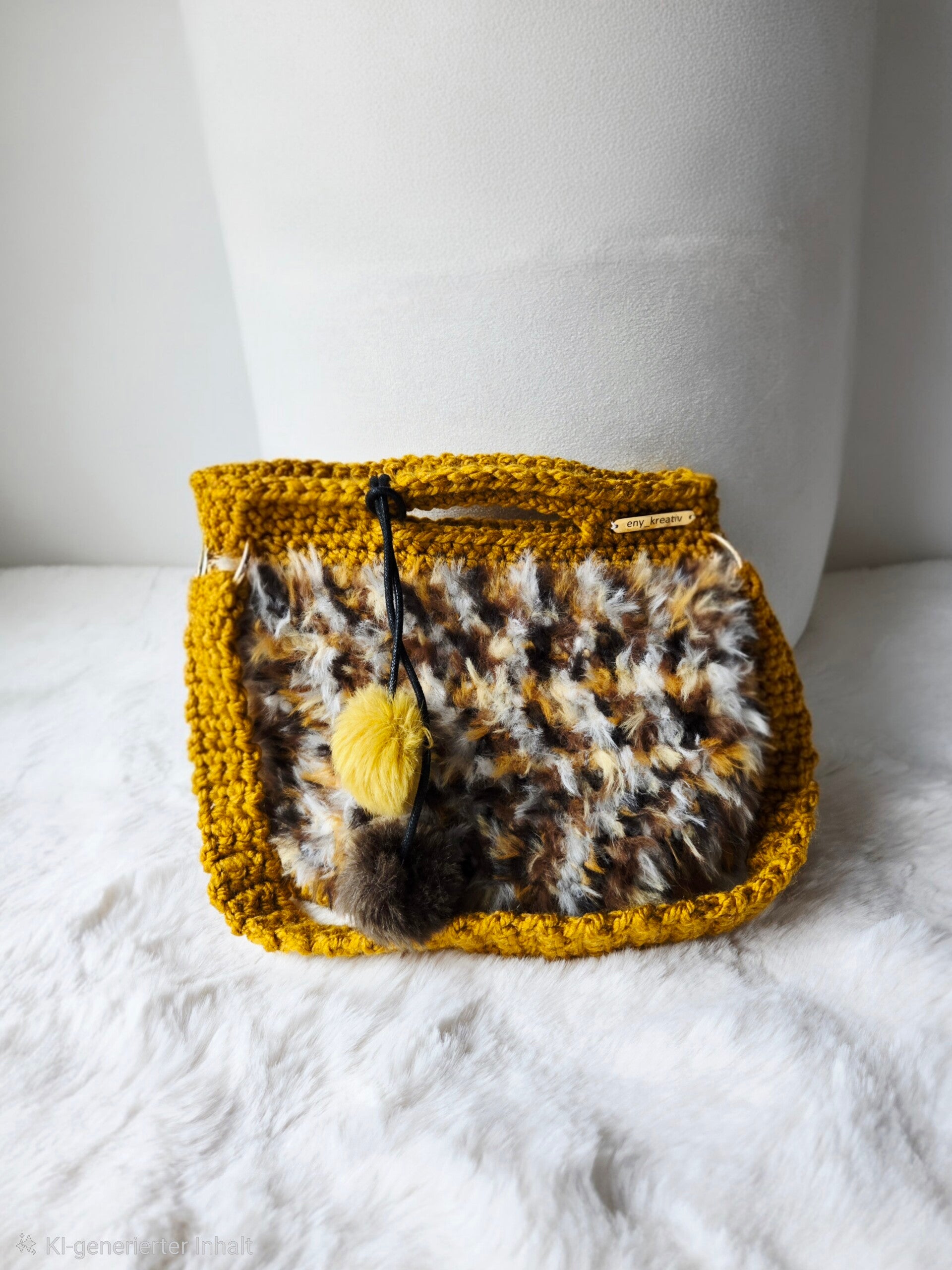 LEOLUSH Ocker – Handtasche mit Chenille-Detail & goldfarbenem Boden