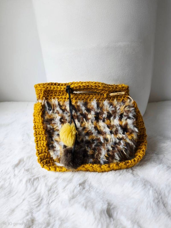 LEOLUSH Ocker – Handtasche mit Chenille-Detail & goldfarbenem Boden