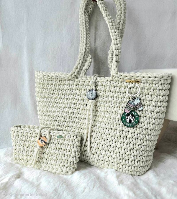 AVELINA SET – elegantes Taschen-Set in ecru mit goldenen Lurexfäden