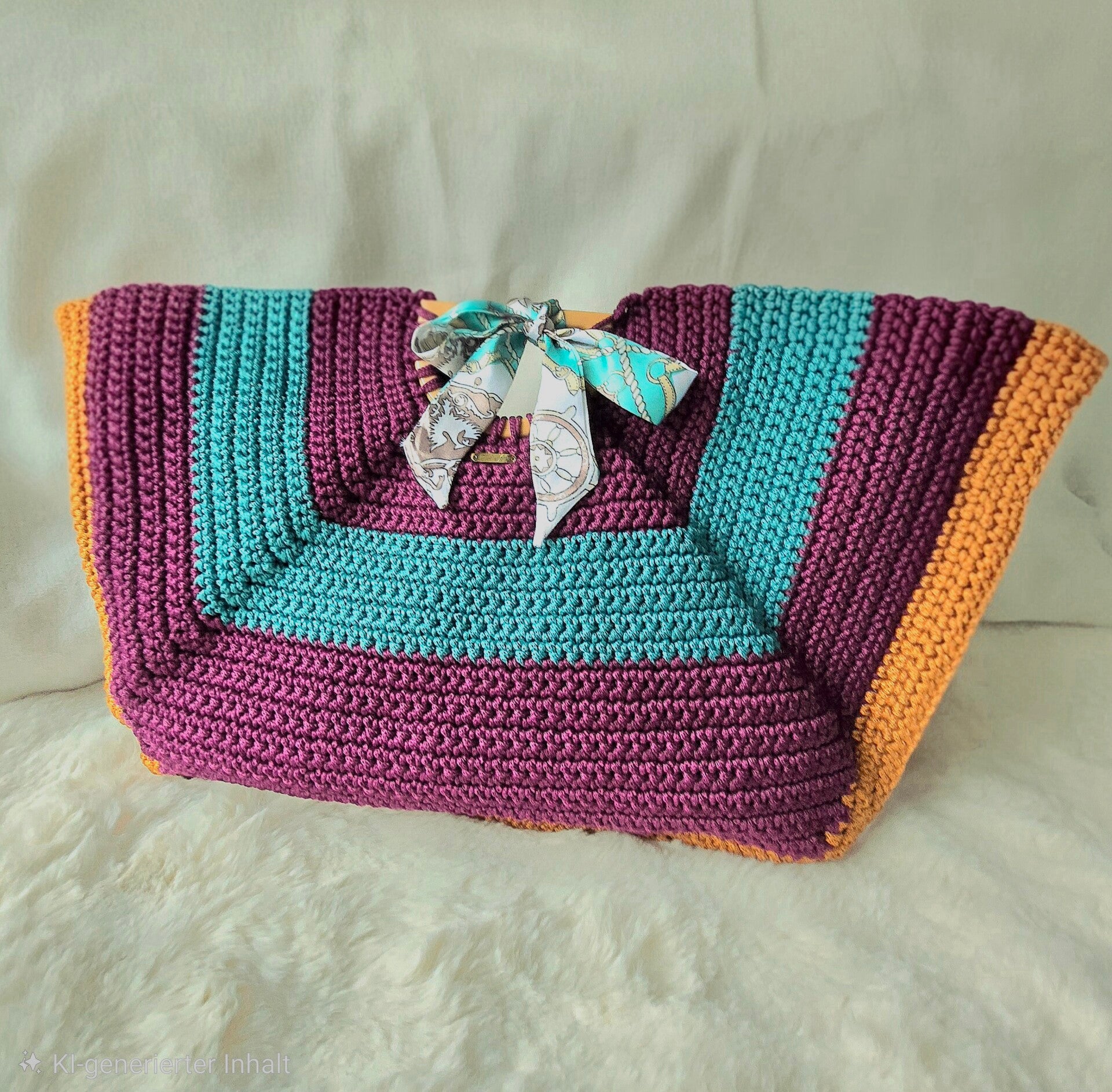 Boho Häkelhandtasche SUNSET DREAM - lila, türkis, orange