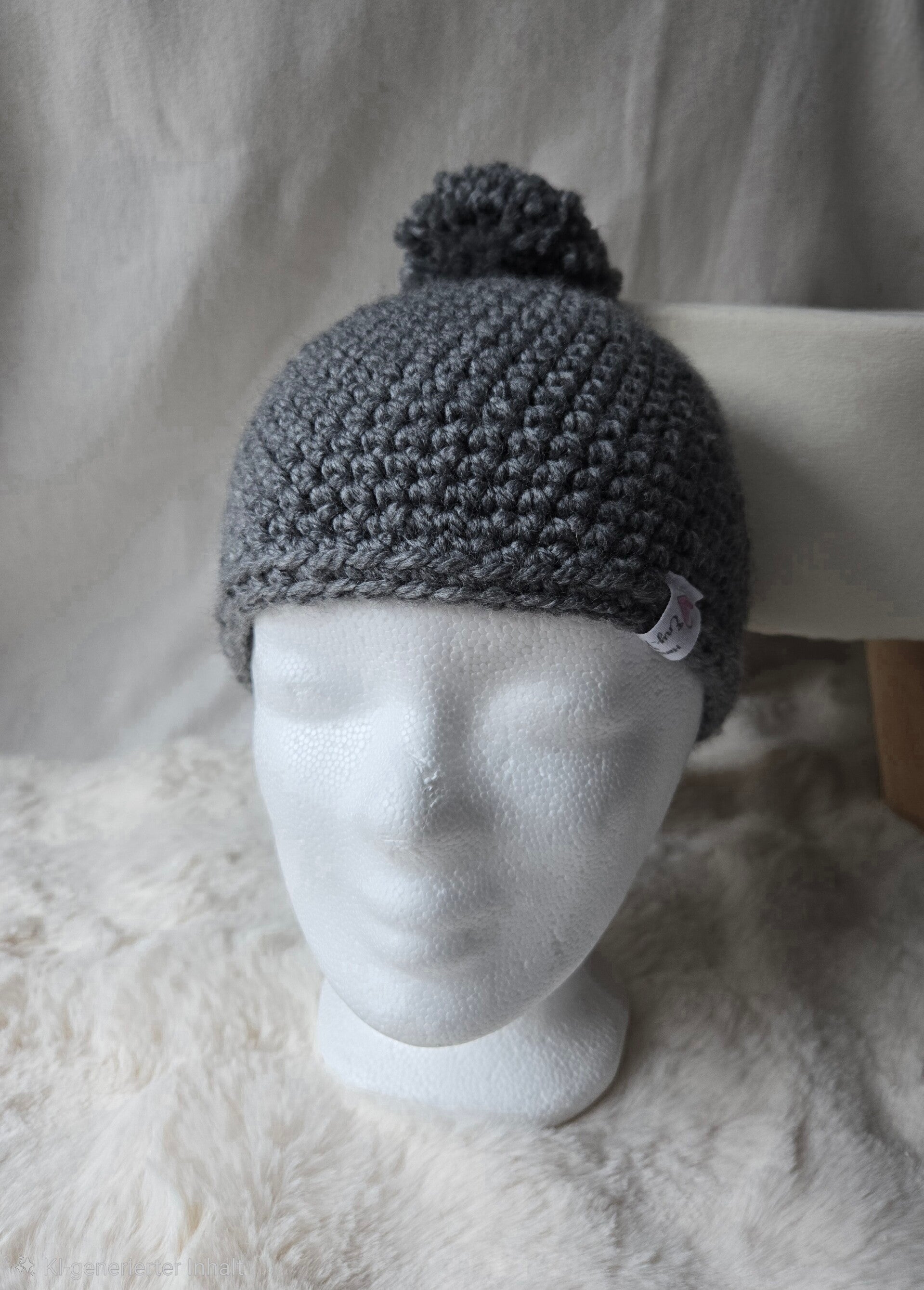 Mütze mit grauem Bommel - für unsere Kleinen