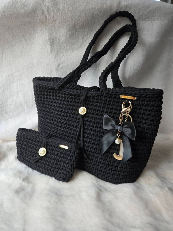 AVELINA SET – elegantes Taschen-Set in schwarz mit goldenen Details