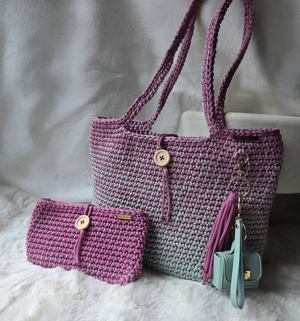AVELINA SET Neon lila/türkis - Handgemachtes Häkel - Duo im harmonischen Ombré - Look
