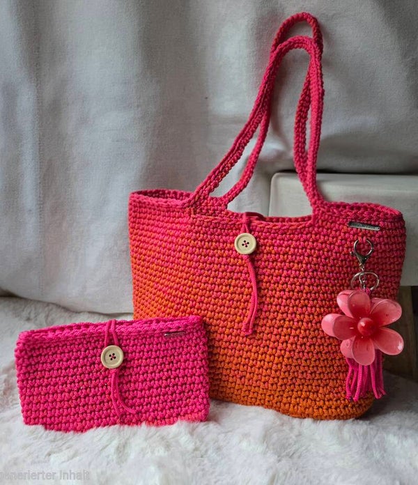 AVELINA SET neon orange/pink - Handgemachtes Häkel-Duo in feurigem Pink-Orange-Verlauf