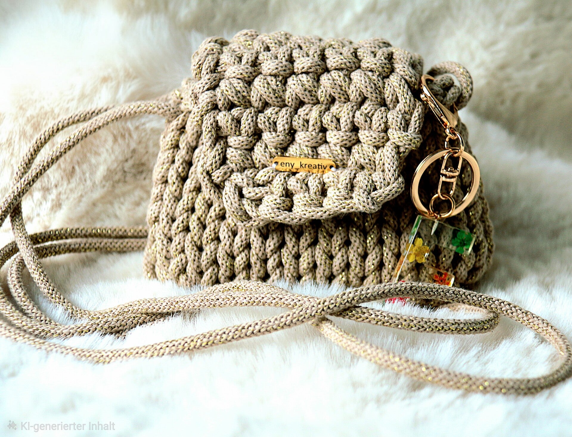 MINI MARIELLE – elegante Mini-Tasche in Beige mit goldenen Lurexfäden