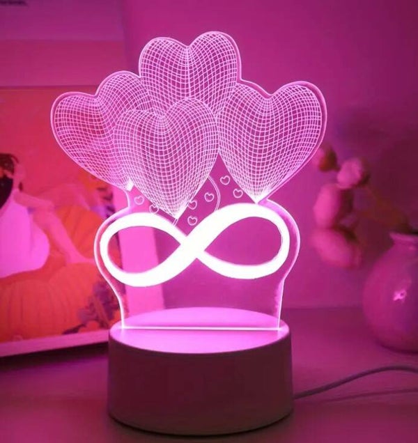 LAMPADA LED 3D CUORI E INFINITO ATMOSFERA ROMANTICA - LUCE BIANCA