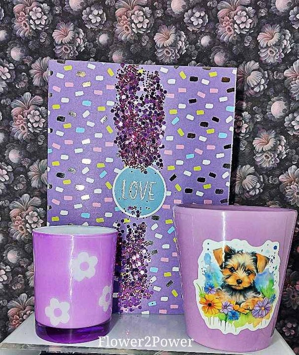 Kaarshouder Puppy en bloemen