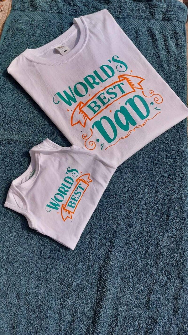 Handgemaakte kledij set Papa en Baby