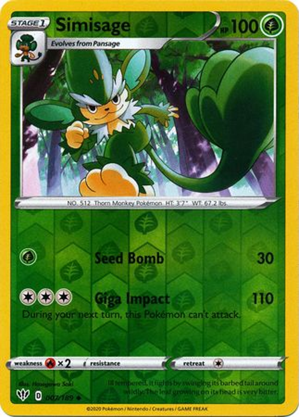 Simisage 007/189 Reverse Holo  Darkness Ablaze