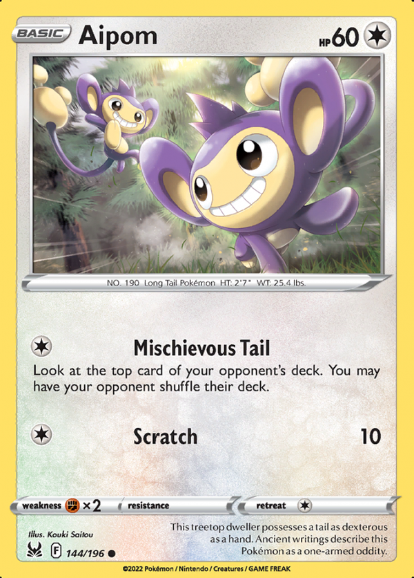 Aipom 144/196 Reverse Holo lost Origin
